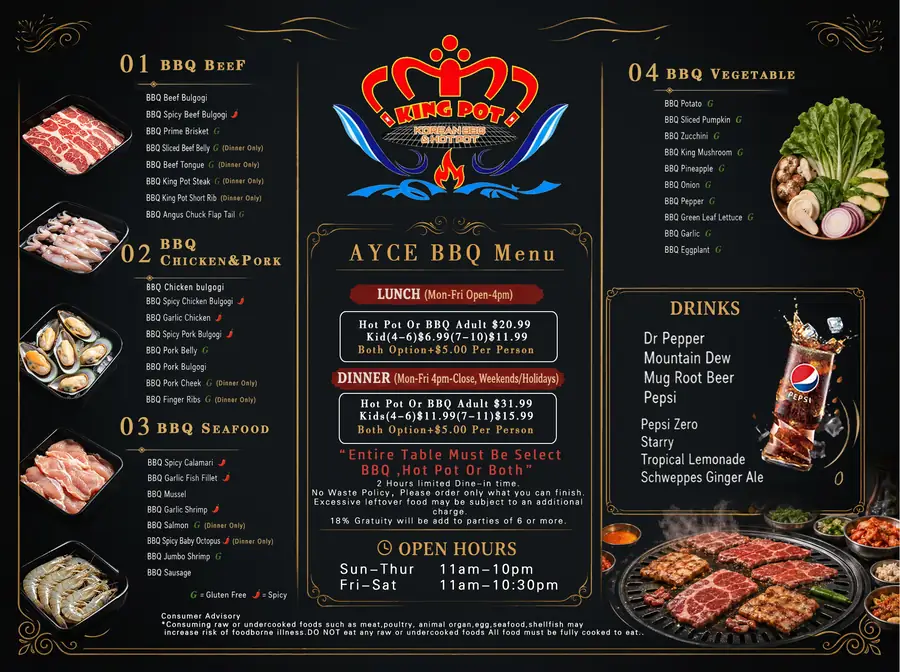 King Pot all-you-can-eat Korean BBQ menu with prices and hours